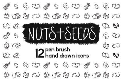 Pen Brush Hand Drawn Nuts&Seeds Set (2020) [Creativemarket]